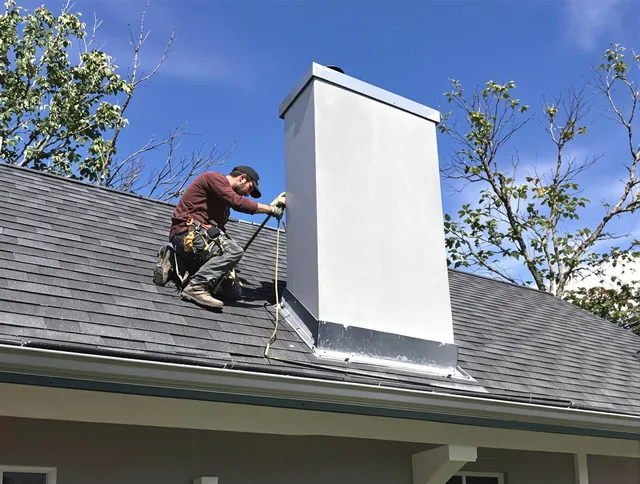 Westchester Chimney Sweep team member finishing chimney construction in Westchester, FL
