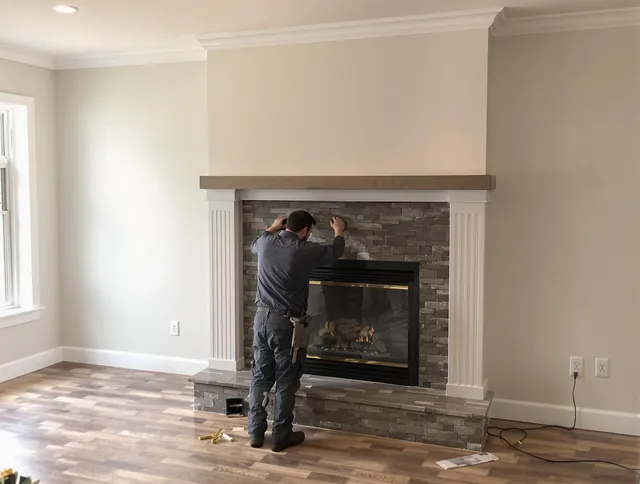 Westchester Chimney Sweep finishing a custom fireplace install in Westchester, FL